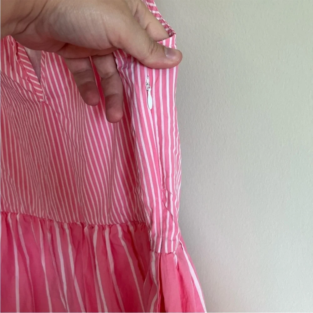 J. Crew Women's Sleeveless Tiered Popover Dress Mixed Stripe Pink Small Preppy
